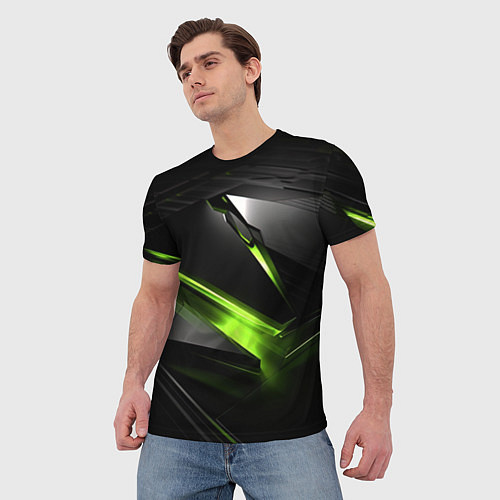 Мужская футболка Зеленая абстрактная конструкция в стиле nvidia / 3D-принт – фото 3