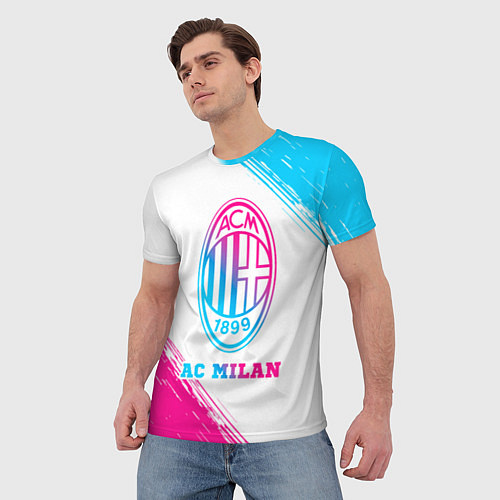 Мужская футболка AC Milan neon gradient style / 3D-принт – фото 3