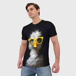 Футболка мужская Белый гусь в желтых очках на черном фоне, цвет: 3D-принт — фото 2