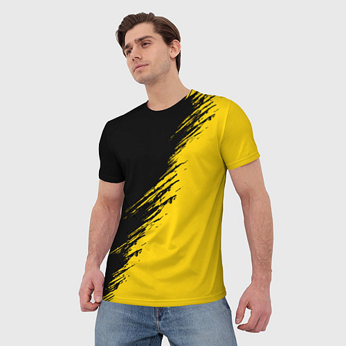 Мужская футболка Черные штрихи на желтом фоне / 3D-принт – фото 3