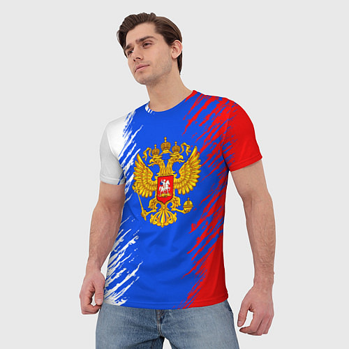Мужская футболка Триколор штрихи с гербор / 3D-принт – фото 3