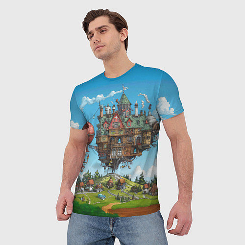Мужская футболка Фантастический парящий дом / 3D-принт – фото 3