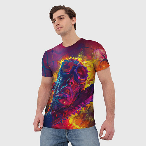 Мужская футболка Человек с пилой в брызгах краски / 3D-принт – фото 3