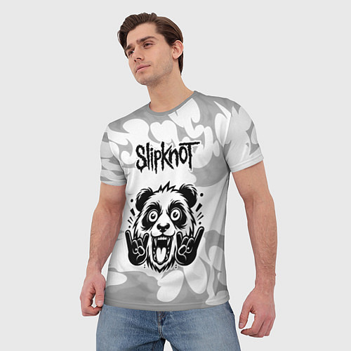 Мужская футболка Slipknot рок панда на светлом фоне / 3D-принт – фото 3