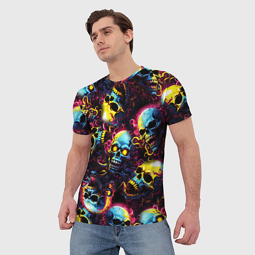 Мужская футболка Разноцветные черепушки с щупальцами / 3D-принт – фото 3
