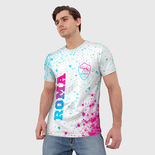 Мужская футболка Roma neon gradient style вертикально / 3D-принт – фото 3