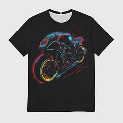 Футболка мужская Мотоцикл будущего в стиле киберпанк, цвет: 3D-принт