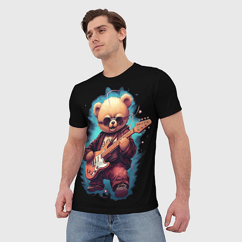 Мужская футболка Плюшевый медведь музыкант с гитарой / 3D-принт – фото 3