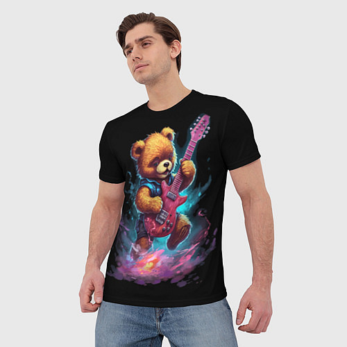 Мужская футболка Большой плюшевый медведь играет на гитаре / 3D-принт – фото 3