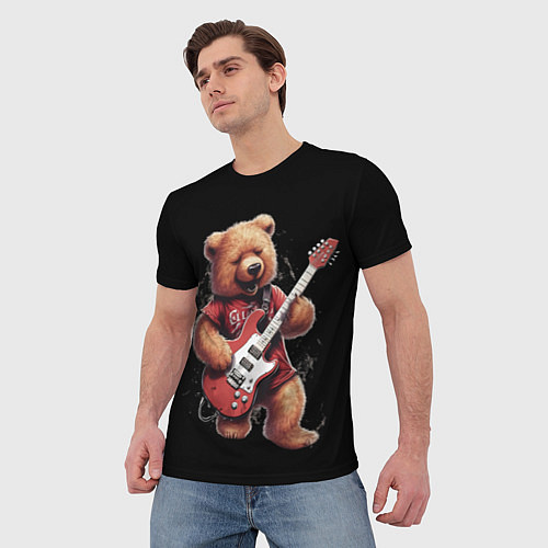 Мужская футболка Большой плюшевый медведь играет на гитаре / 3D-принт – фото 3