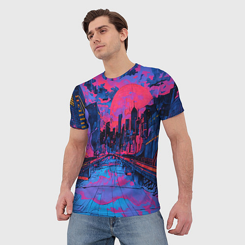 Мужская футболка Город в психоделических цветах / 3D-принт – фото 3