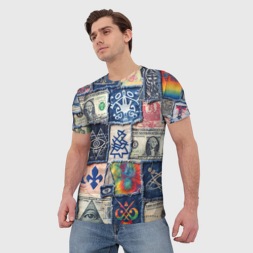 Мужская футболка Баксы на дениме пэчворк / 3D-принт – фото 3