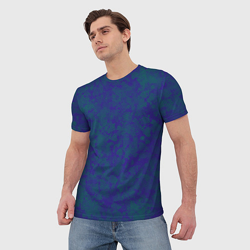 Мужская футболка Камуфляж синий с зелеными пятнами / 3D-принт – фото 3