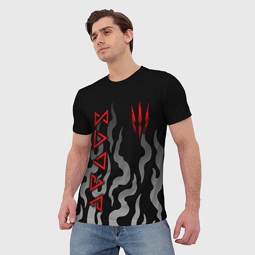 Мужская футболка Ведьмак- языки пламени / 3D-принт – фото 3