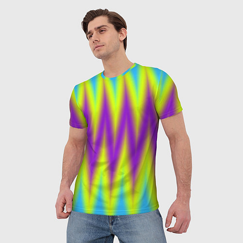 Мужская футболка Неоновые зигзаги / 3D-принт – фото 3