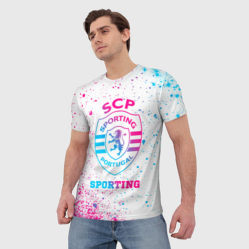Мужская футболка Sporting neon gradient style / 3D-принт – фото 3
