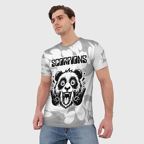 Мужская футболка Scorpions рок панда на светлом фоне / 3D-принт – фото 3