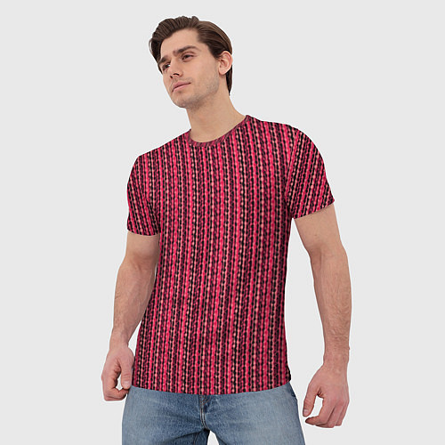 Мужская футболка Красно-розовый искажённые полосы / 3D-принт – фото 3