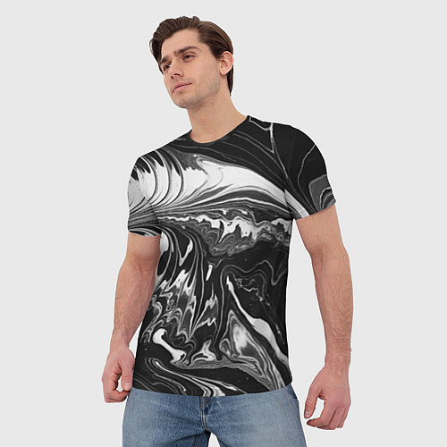 Мужская футболка Абстрактный мрамор монохром / 3D-принт – фото 3