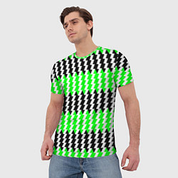 Футболка мужская Вертикальные чёрно-зелёные полосы, цвет: 3D-принт — фото 2