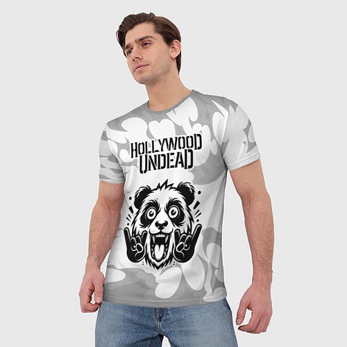 Мужская футболка Hollywood Undead рок панда на светлом фоне / 3D-принт – фото 3