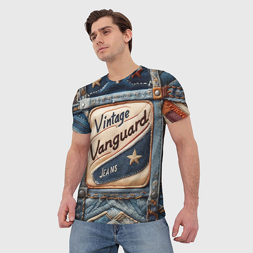 Мужская футболка Vintage vanguard jeans - patchwork / 3D-принт – фото 3