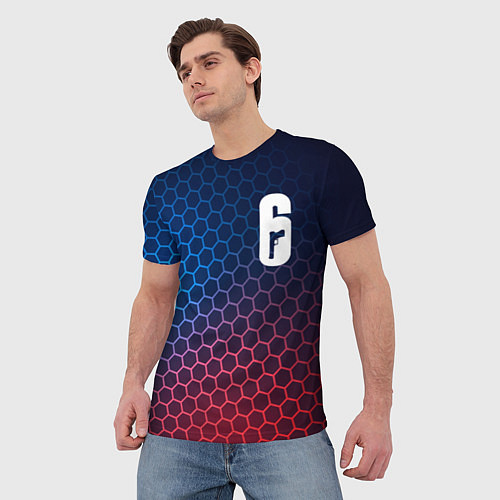 Мужская футболка Rainbow Six неоновые соты / 3D-принт – фото 3