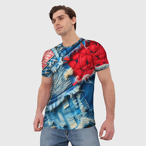 Мужская футболка Авангардный джинсовый пэчворк - нейросеть / 3D-принт – фото 3