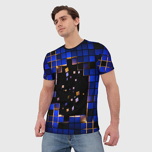 Мужская футболка Окно в пространство - синие кубы / 3D-принт – фото 3