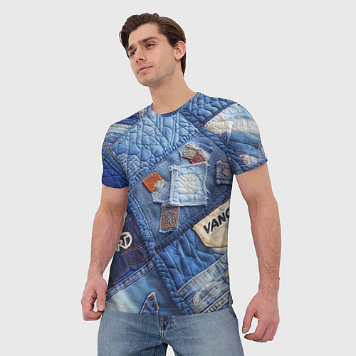 Мужская футболка Vanguard jeans patchwork - ai art / 3D-принт – фото 3