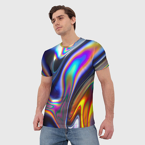 Мужская футболка Абстрактный разноцветный жидкий металл / 3D-принт – фото 3