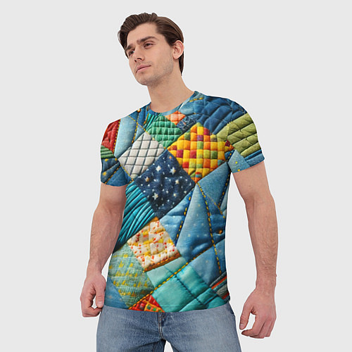 Мужская футболка Лоскутное одеяло - пэчворк / 3D-принт – фото 3