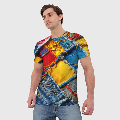Мужская футболка Colorful denim patchwork - ai art / 3D-принт – фото 3