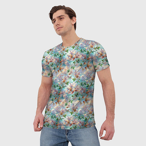 Мужская футболка Сирень объемный паттерн / 3D-принт – фото 3