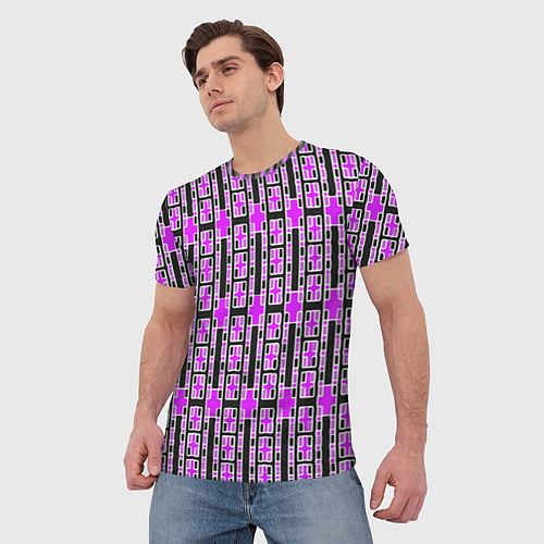 Мужская футболка Розовые и чёрные кирпичики на чёрном фоне / 3D-принт – фото 3