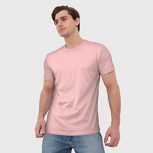 Мужская футболка Светлый розовый в мелкий белый горошек / 3D-принт – фото 3