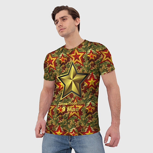 Мужская футболка Золотые звезды СССР на камуфляже / 3D-принт – фото 3