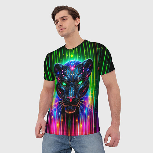Мужская футболка Неоновая цифровая пантера / 3D-принт – фото 3