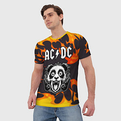 Футболка мужская AC DC рок панда и огонь, цвет: 3D-принт — фото 2