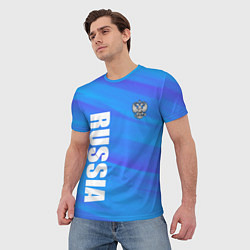 Футболка мужская Россия - синие волны, цвет: 3D-принт — фото 2