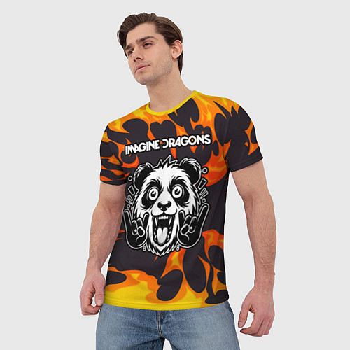 Мужская футболка Imagine Dragons рок панда и огонь / 3D-принт – фото 3