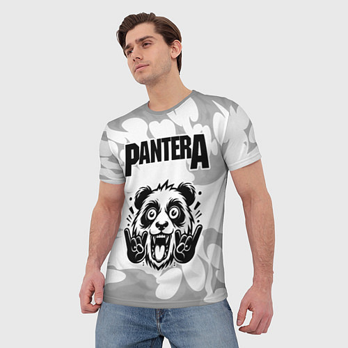 Мужская футболка Pantera рок панда на светлом фоне / 3D-принт – фото 3