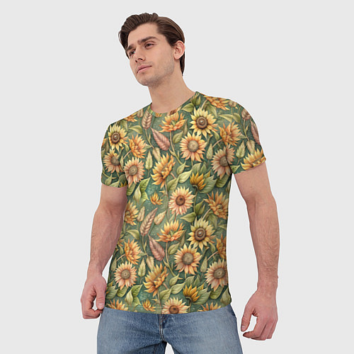 Мужская футболка Желтые подсолнухи и пшеница / 3D-принт – фото 3