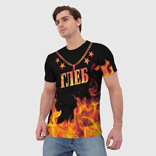 Мужская футболка Глеб - имя в огне / 3D-принт – фото 3