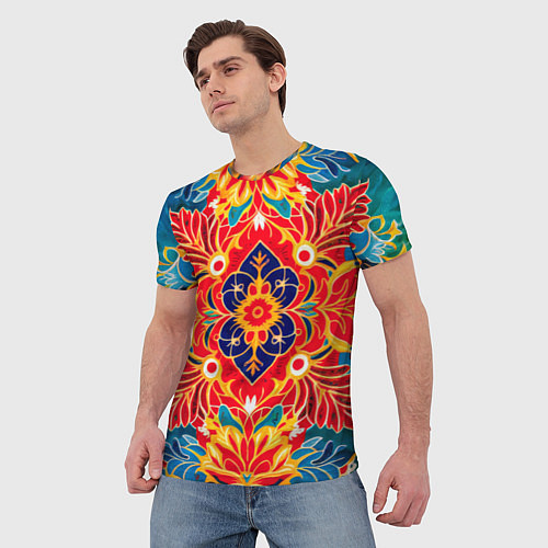 Мужская футболка Традиционный индонезийский цветочный узор в стиле / 3D-принт – фото 3
