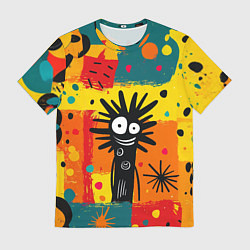 Футболка мужская Красочная абстракция с черным персонажем, цвет: 3D-принт