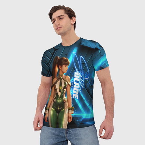 Мужская футболка Stellar Blade Eve неоновая абстракция / 3D-принт – фото 3