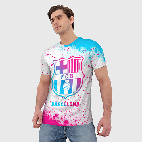 Мужская футболка Barcelona neon gradient style / 3D-принт – фото 3