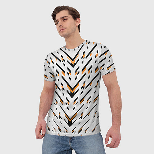 Мужская футболка Чёрные и жёлтые полосы на белом фоне / 3D-принт – фото 3