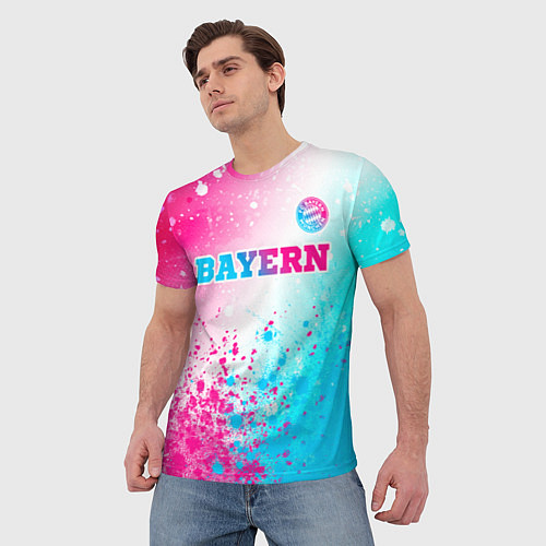 Мужская футболка Bayern neon gradient style посередине / 3D-принт – фото 3